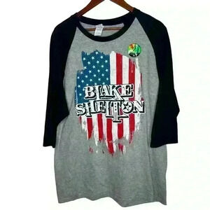 NWT Blake‎ Shelton baseball tee American Flag gray/black Sz XL